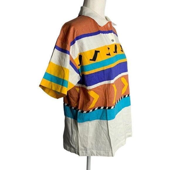Vintage 80s 90s  IXSPA Short Sleeve Polo Shirt M Multi Stripe Surf - Picture 5 of 6